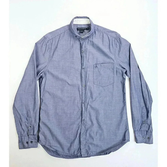 French Connection Size Small Mens Blue Embroidered Pocket Logo Button Down Shirt - Picture 1 of 11